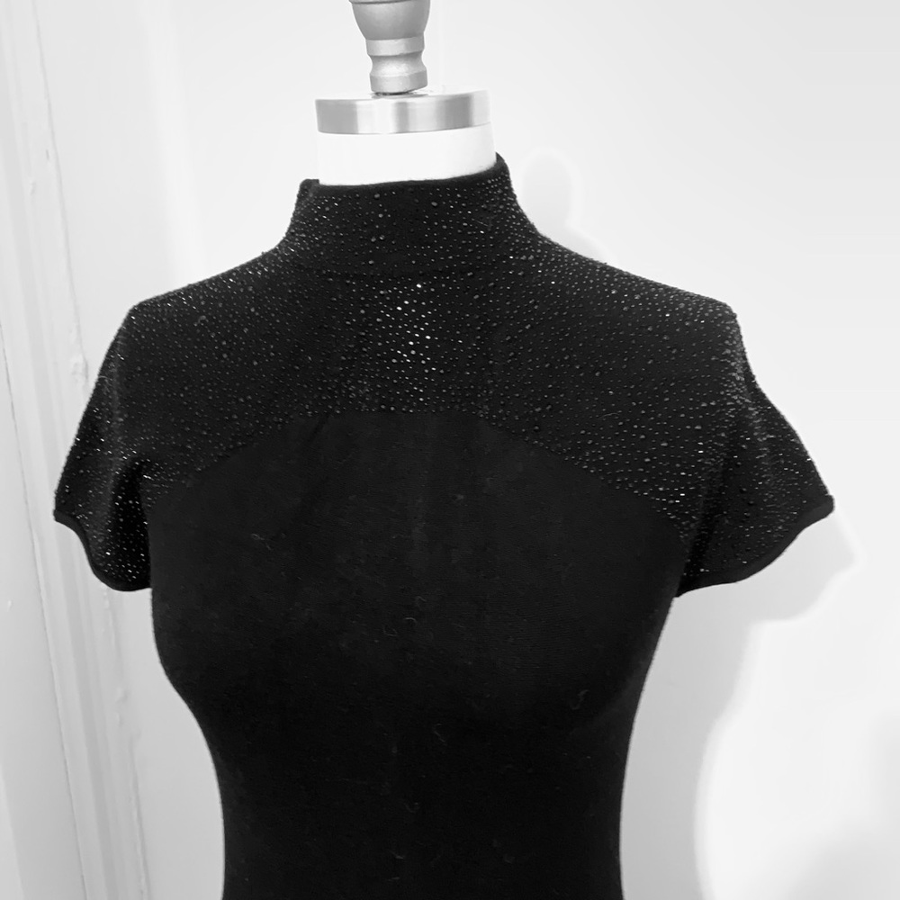 High Neck Rhinestone Embellished Sweater Dress